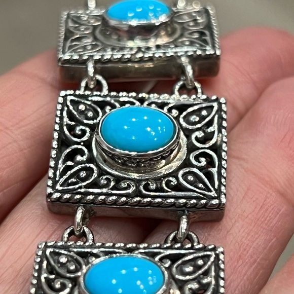 Arizona Sleeping Beauty Turquoise S925 Rectangular Link Toggle Clasp Bracelet - Picture 4 of 11